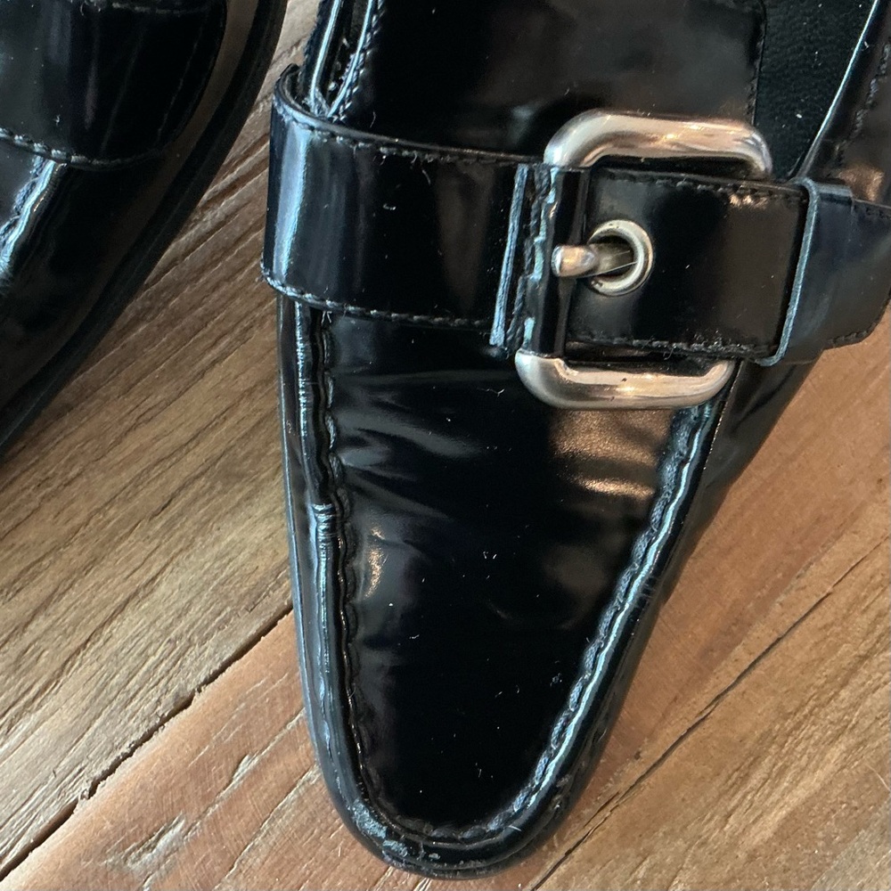 Prada Classic Black Leather Loafer, Silver Buckle, Size 39 - Picture 3 of 6